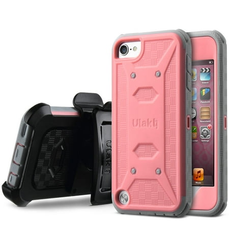Ipod Waist Belt ULAK Hybrid Shockproof Hard Case Belt Clip Holster for Apple iPod Touch 6 6th 5 5th Gen w/ Built in Screen Protector,Pink ()