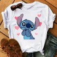 thumbnail image 1 of Camiseta holgada con cuello redondo y estampado de puntadas para parejas, camiseta blanca de manga corta de Disney, novedad de verano 2022, 1 of 4