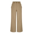 thumbnail image 4 of Dazajoo Womens Casual High Waist Straight Leg Pants Stretchy Button Business Office Work Trousers with Pockets,Brown,M, 4 of 6