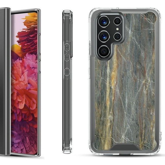 Shockproof Bumper Phone Case for Samsung Galaxy S22 Ultra 5G, by OneToughShield ® - Marble/Camo