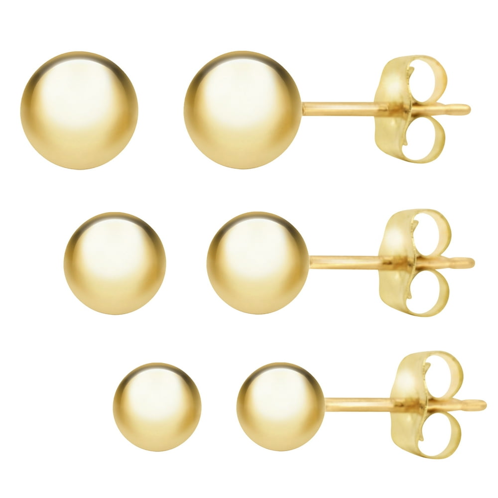 Juliette Collection 14K Yellow Gold Ball Earrings for Women 3MM
