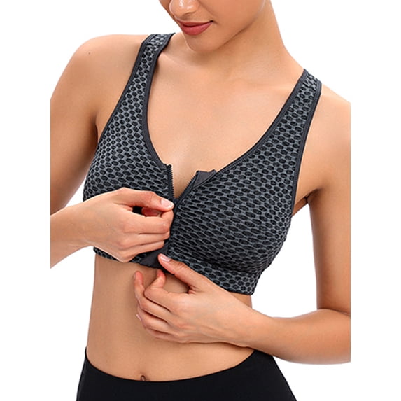 Tinglu Front Zipper Sports Bra Women's Underwear Wireless Bras Active Yoga Sports Bra