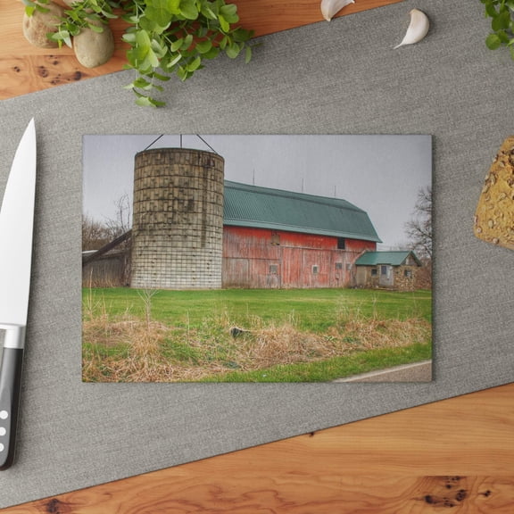 U R There Photography Plumb Creek Road Red I Rustic Farmhouse Tempered-Glass Cutting Board 8"x 11"