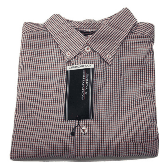 ROUNDTREE and YORKE Men's Short Sleeve Plaid Shirt, Cotton, Red/Grey ,size L