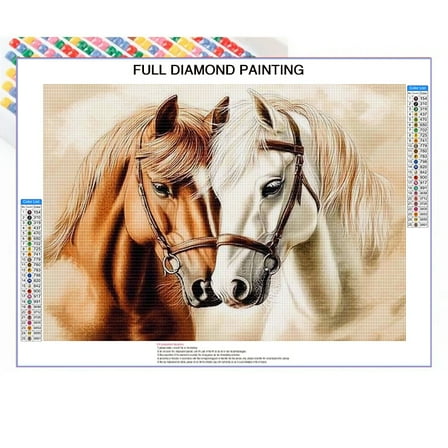 5D Diamond Painting Kit, Two Horses, Round Drill, 30x40 cm, for Home Wall Decor [Unframed]
