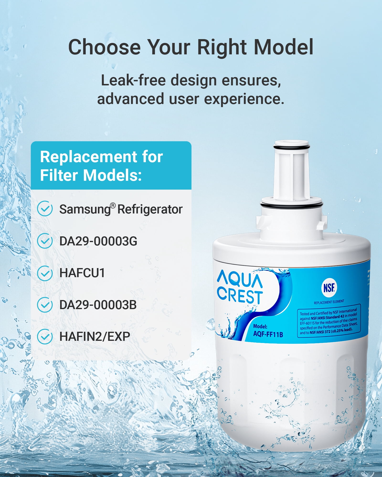 AQUA CREST AQF-FF1B Refrigerator Water Filter, Replacement for Samsung® DA29-00003G, DA29-00003B, DA29-00003A, Aqua-Pure Plus, HAFCU1, RFG237AARS, FMS-1, RS22HDHPNSR, RSG257AARS, WSS-1 (Pack of 4)