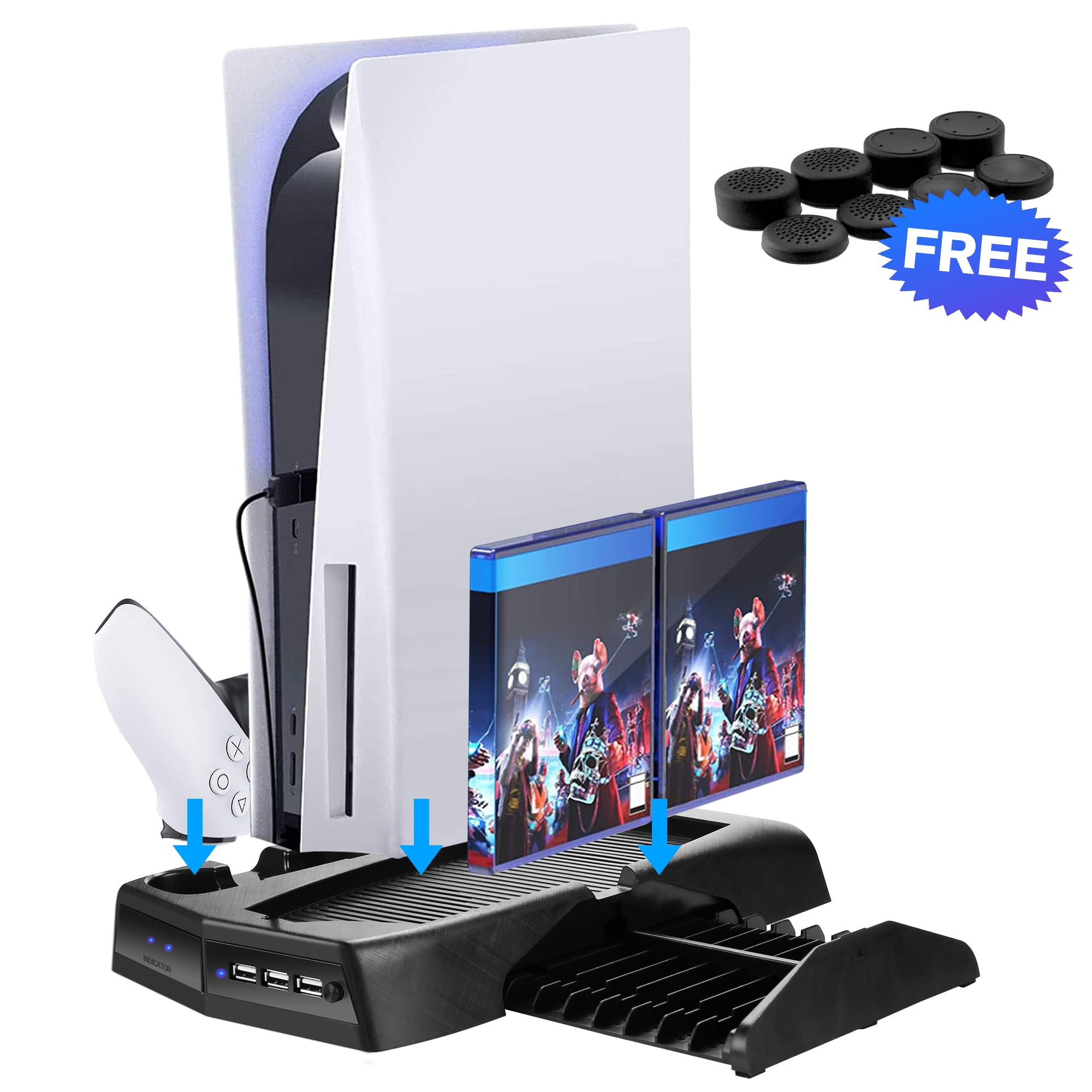 AGPtek Vertical Stand PS5 Stand with Cooling Fan and Dual Controller