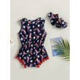 thumbnail image 4 of Bagilaanoe 4th of July Jumpsuit Shorts for Newborn Baby Girl Sleeveless Print Romper Overalls + Headband 3M 6M 12M 18M Infant Independence Day Outfits, 4 of 9