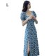 thumbnail image 1 of Vestido a media pierna Vestido sexy de manga corta con cuello en U dividido con estampado floral para mujer, L AweSitey AP001459-02B, 1 of 7
