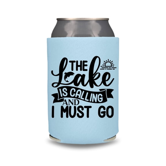 Fishing Beer Can Cooler, The Lake Is Calling And I Must Go Can Coolie, Fishing Coolies Drink Accessory, Funny Party Gift Favors, Beer Coolie (Placid Blue)