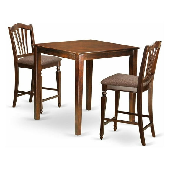 3 Piece Kitchen Table Set - Counter Height Dining Set with 4 Chairs - Mahogany Finish