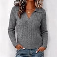 thumbnail image 2 of Jsaierl Womens V Neck Sweaters Cable Knit Stretchy Long Sleeve Pullover Fall Casual Lapel Tops, 2 of 10