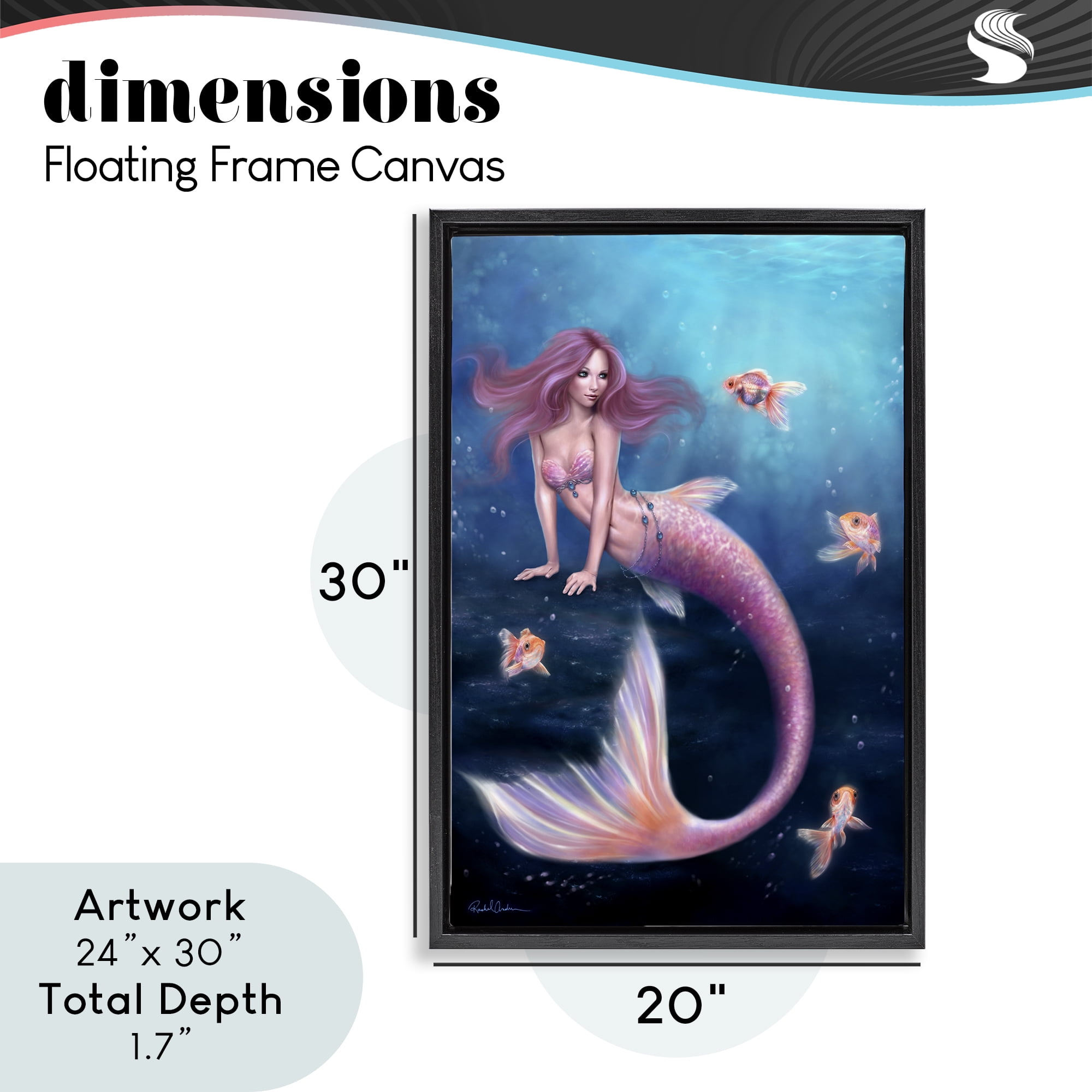 Aurelia Mermaid & Fish Black Framed Floater Canvas Wall Art, design by Rachel Anderson