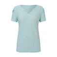 thumbnail image 5 of Women Summer Casual Solid Color Shirt V Neck Short Sleeved T Shirt Top Hollowed Out Top Workout Loose Tops Women Ladies Tee Tops Women Workout Tops Womens Layering Shirts Long Sleeve Womens Striped, 5 of 6
