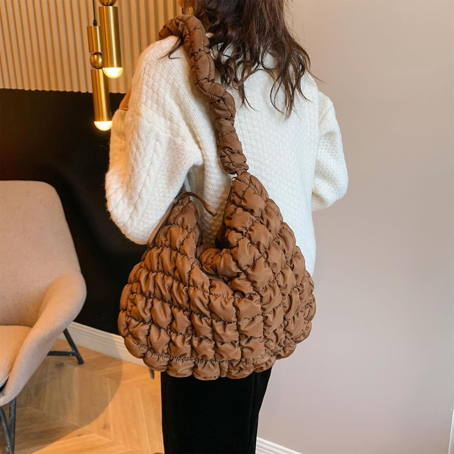 CoCoMangos Cotton Padded Shoulder Crossbody Bag for Women Large Hobos Quilted Handbag and Purses Lightweight Adjustable Shoulder Strap