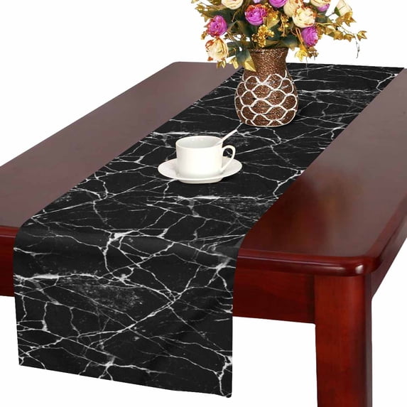 SUNENAT Black Marble Batik Stone Abstract Lines Table Runner Cotton Linen Cloth Placemat Home Decor for Home Kitchen Dining Wedding Party 16 x 72 Inches