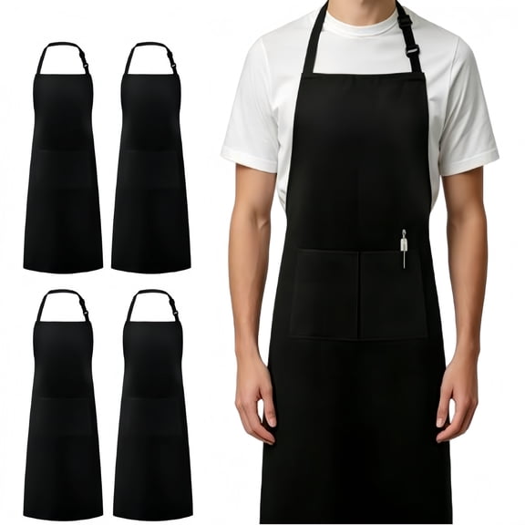 4 Pack Chef Kitchen Apron Adjustable with 2 Pockets, Cooking Kitchen Bib Apron for Women Men