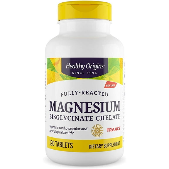 Healthy Origins Magnesium Bisglycinate Chelate (Albion Minerals, Non-GMO, Gluten Free, Cardiovascular Support, Bone Support, Neurological Support, Vegan), 120 Tablets