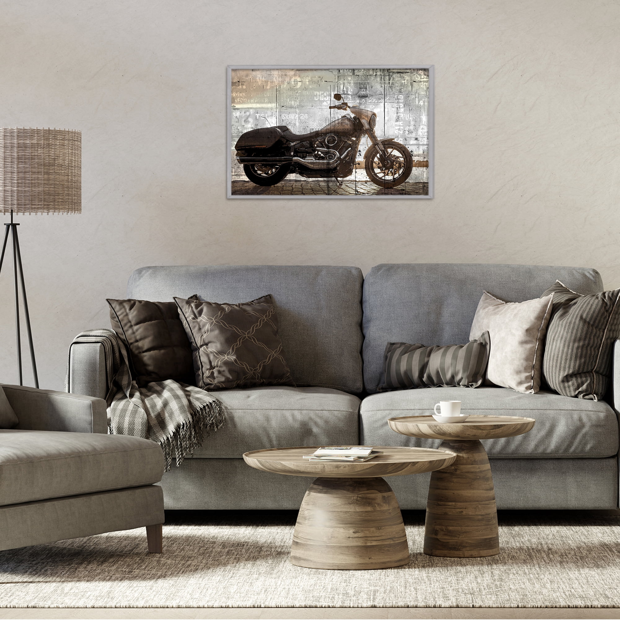 Stupell Industries Sunset Ride Motorcycle Gray Framed Giclee Art, design by Kim Allen