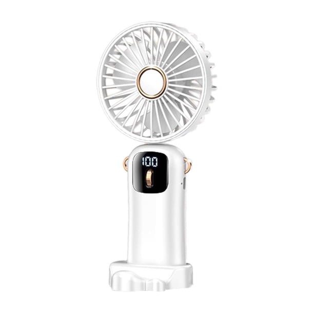 Ventilador portátil recargable, ligero, plegable a 90 grados, recargable por USB, ventilador de mano, ventilador personal para viajes en interiores. Blanco