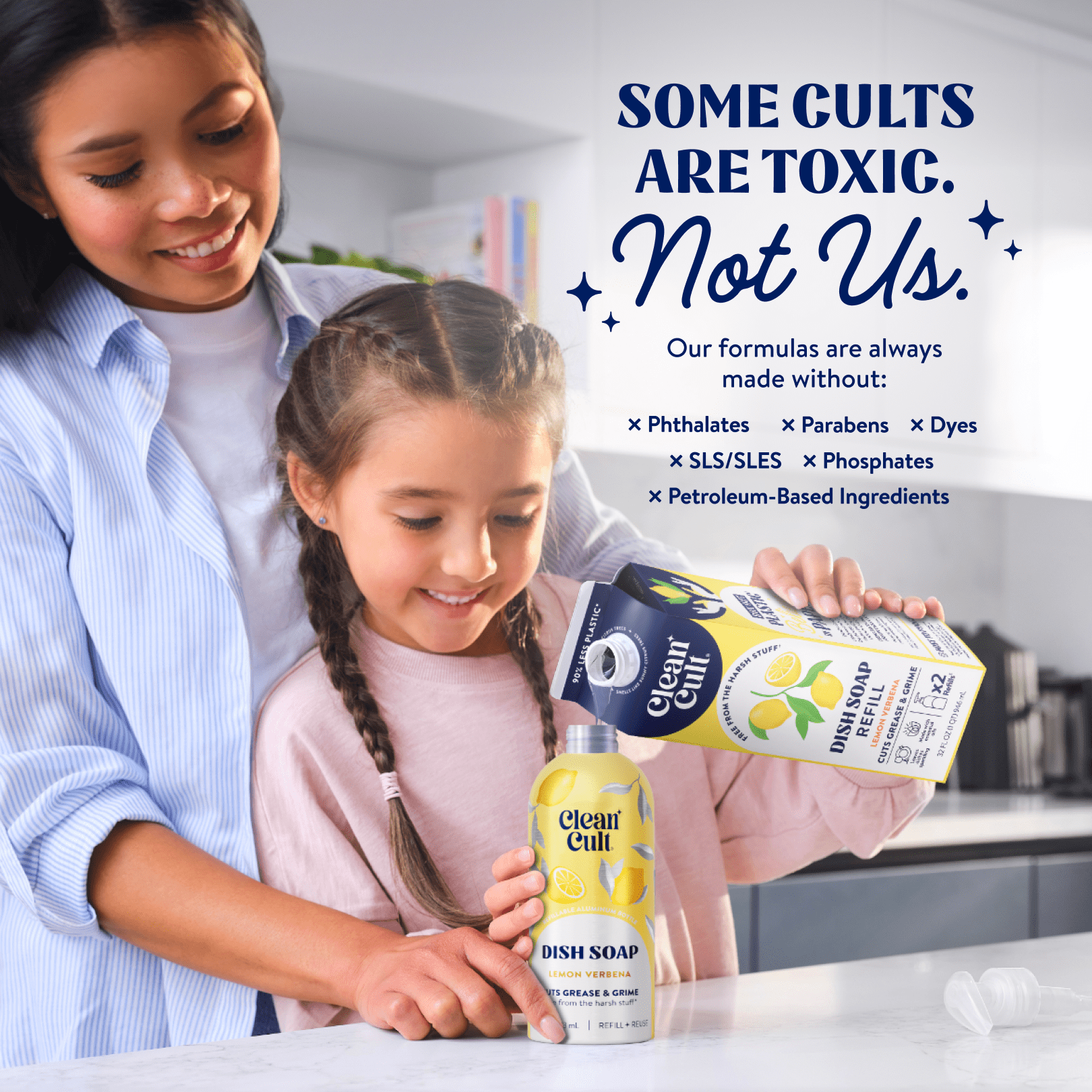 (2 pack) Cleancult Dish Soap, Refillable Aluminum Bottle, Lemon Verbena, 16 fluid oz