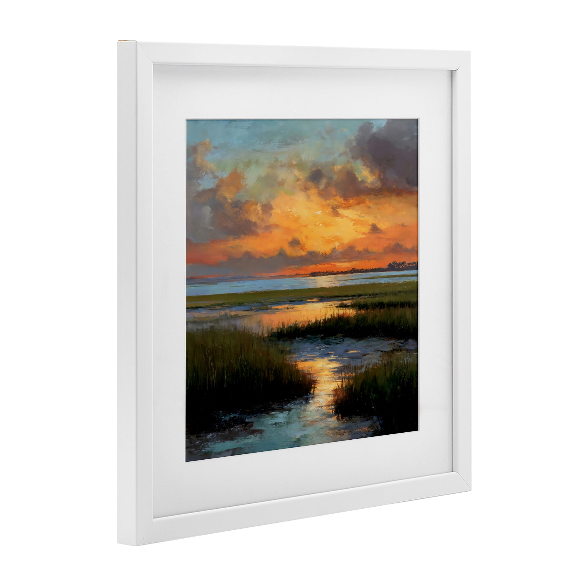 Stupell Industries Evening Marshland Glow White Framed Print Under Glass, design by Petal Prints Design