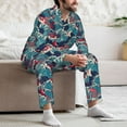 thumbnail image 7 of Fotbe Fish In The Wave Pattern Long Sleeve Pajama Set for Men,Sleepwear Set,2-piece Loungewear Set,Soft PJs Comfy Nightwear with Pockets-Large, 7 of 7