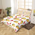 thumbnail image 3 of Housse de Couette Mexicaine Piments Rouges Taco Nachos Burrito Ensemble de Literie avec Fermeture Éclair, Nourriture Latine Cinco de Mayo Housse de Couette avec 2 Taies d'Oreiller, Taille Très Grand, Multicolore, 3 of 6
