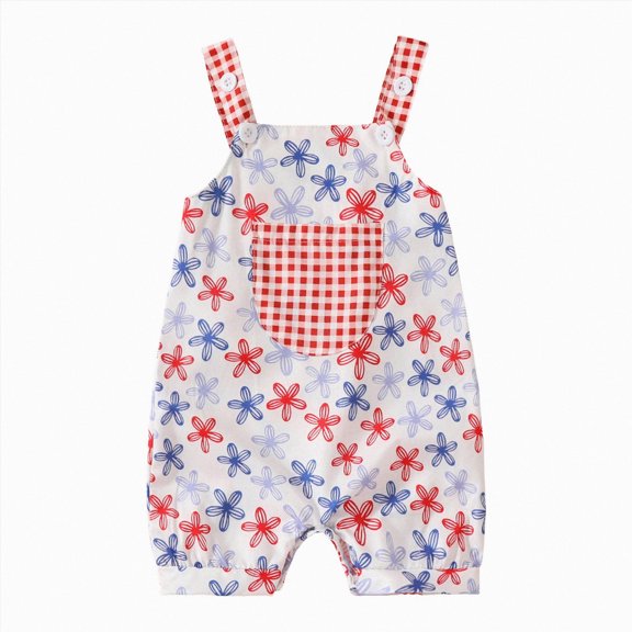 Splozh 4th of July Toddler Girl Outfit 3 6 9 12 18 Months USA Romper Jumpsuit Overall Baby Fourth of July Matching Outfits,Watermelon Red,9-12 Months
