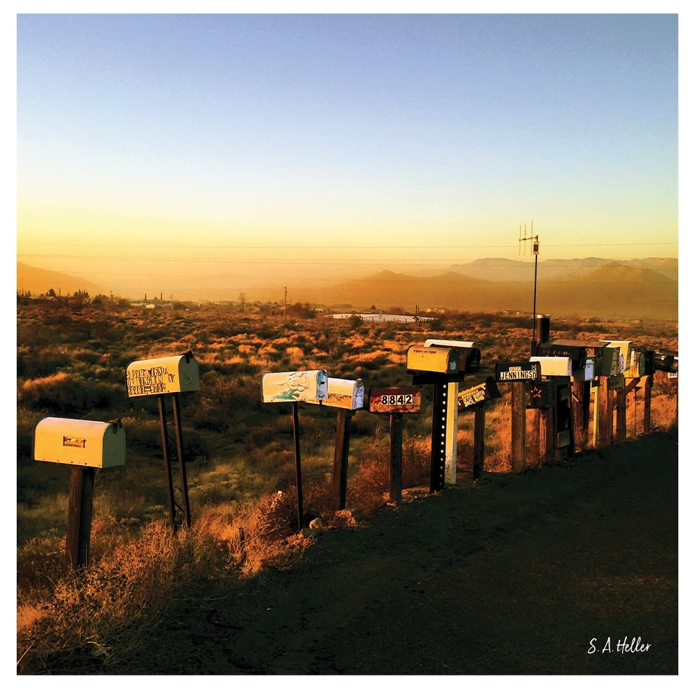 Desert Sunset Mailboxes by photographer Steven A. Heller - 14"x14" Canvas Artwork - Multi-Color 20 x 30