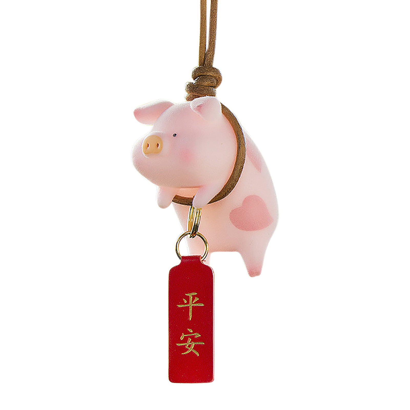 Pink Pig Car Rearview Mirror Pendant Lucky Safety Hanging Ornament Decor 
