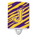 thumbnail image 1 of Carolines Treasures CJ1022-JCNL Letter J Monogram Tiger Stripe Purple Gold Ceramic Night Light, 1 of 1