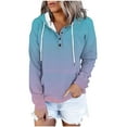 thumbnail image 3 of Ahuyic Womens Top Print Button Hat Rope Hooded Pullover with Pocket Casual Sweatshirt Blouse for Women M Sky Blue, 3 of 5