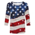 thumbnail image 4 of Independence Day Shirt Women's 3/4 Sleeve Tops Dressy Casual Womens Summer Blouses and Tops Plus Size Womens Tops Dressy Casual Cotton Print T Shirts for Women Pack, 4 of 5