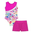thumbnail image 4 of iixpin Kids Girls 2 Piece Dance Outfits Printed Gymnastic Leotard with Athletic Short Dancewear Tracksuit Swimsuit Rose 6, 4 of 7