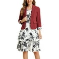 thumbnail image 1 of INSPIRE CHIC Robe et Veste pour Femme Ensembles 2 Pcs Robe Sans Manches en Mousseline à Fleurs et Veste à Panneaux Contrastants L Rouge Foncé Blanc, 1 of 6