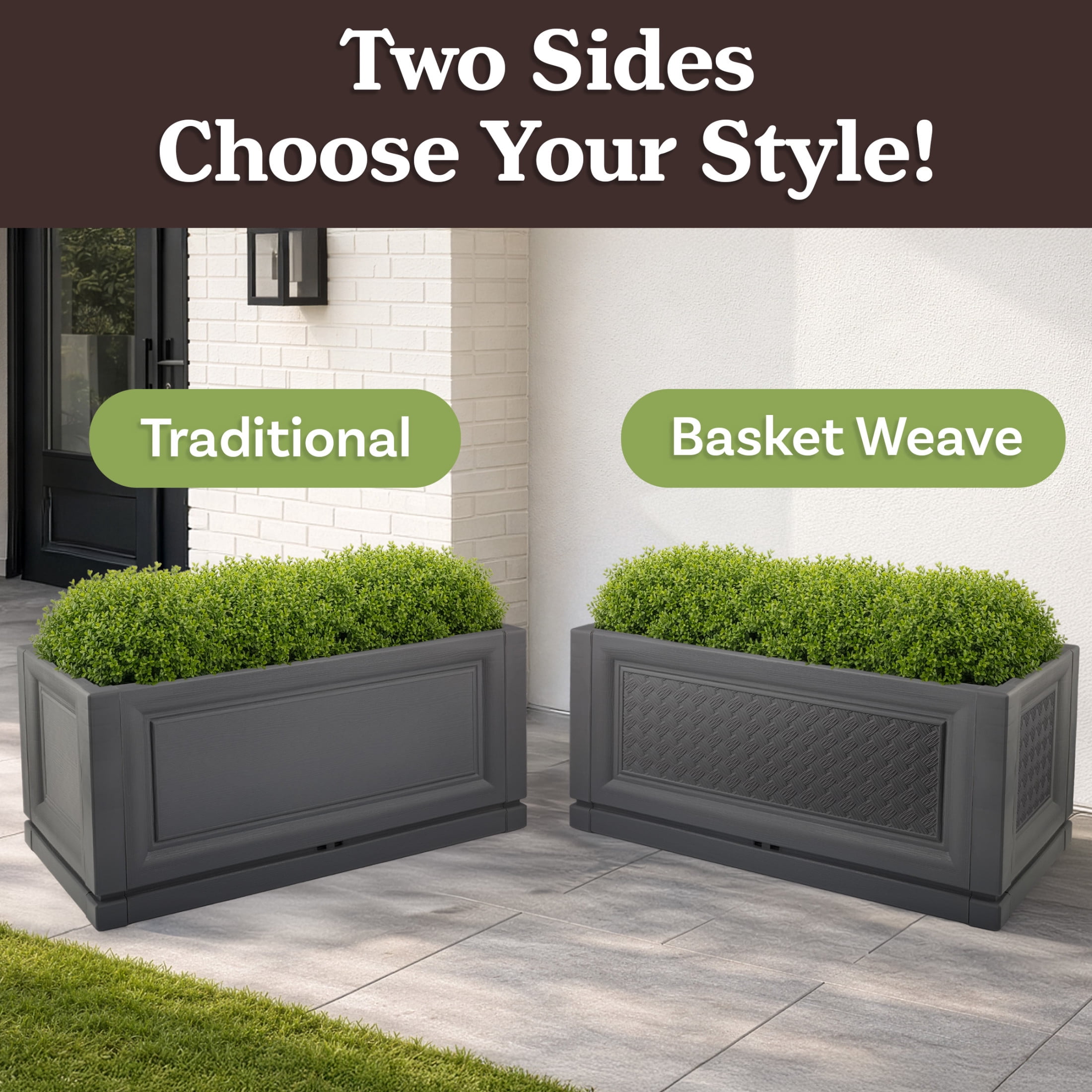 Pure Garden Large Planters for Outdoor Plants 2-Pack - 31.5in Rectangular Long Pots for Plants, Gray