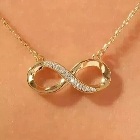 Silver & Stone Stunning Infinity Pendant Round Cut CZ In 14K Yellow Gold Finish