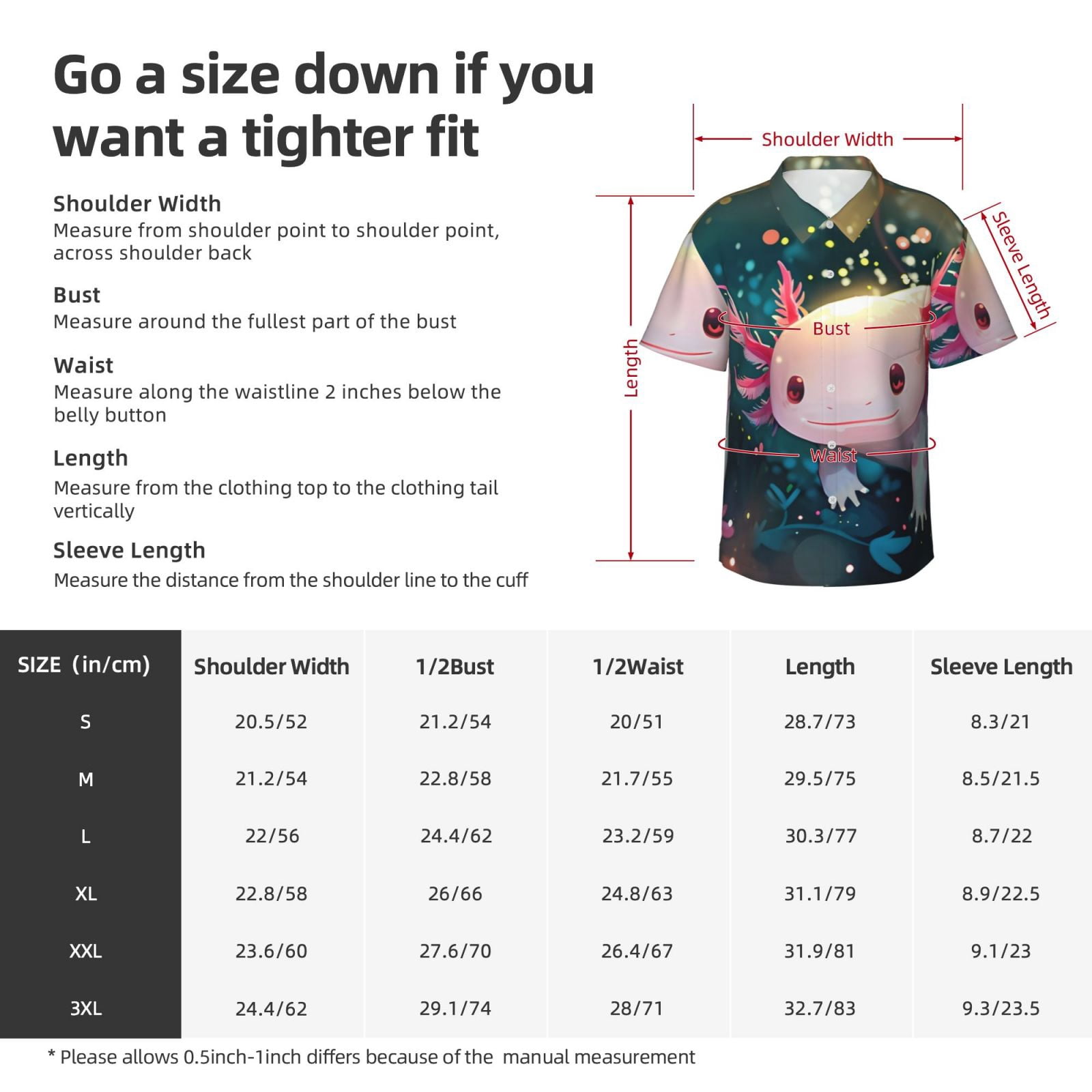 Logiee Whimsical Axolotl Fantasy Print Mens Hawaiian Shirts,Loose-Fit Short Sleeve Button Down Tropical Aloha Beach Shirt,Summer Vacation Wedding Tops,3X-Large
