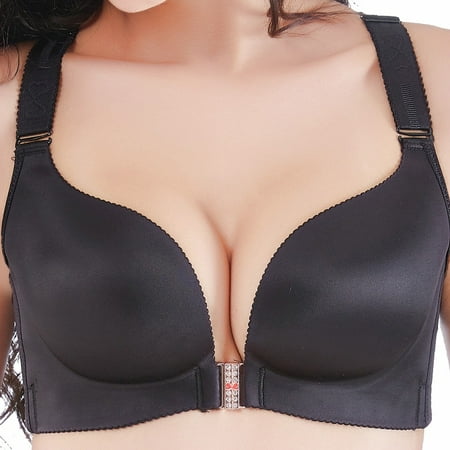

Women s Plus Size Sexy Push Up Bra- Front Closure Butterfly Brassiere Backless Bralette Breast Seamless Bras Large Size Cup Brassiere Black 38B