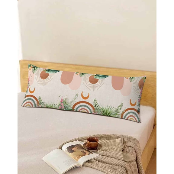 Rustic Botanical Boho Throw Pillow Cover, Abstract Bohemian Geometric Rectangle Decorative Pillow Case Protector Soft Cushion Cover Lumbar Pillowcase for Couch Sofa Bedroom Car Chair Decor 20x54 Inch