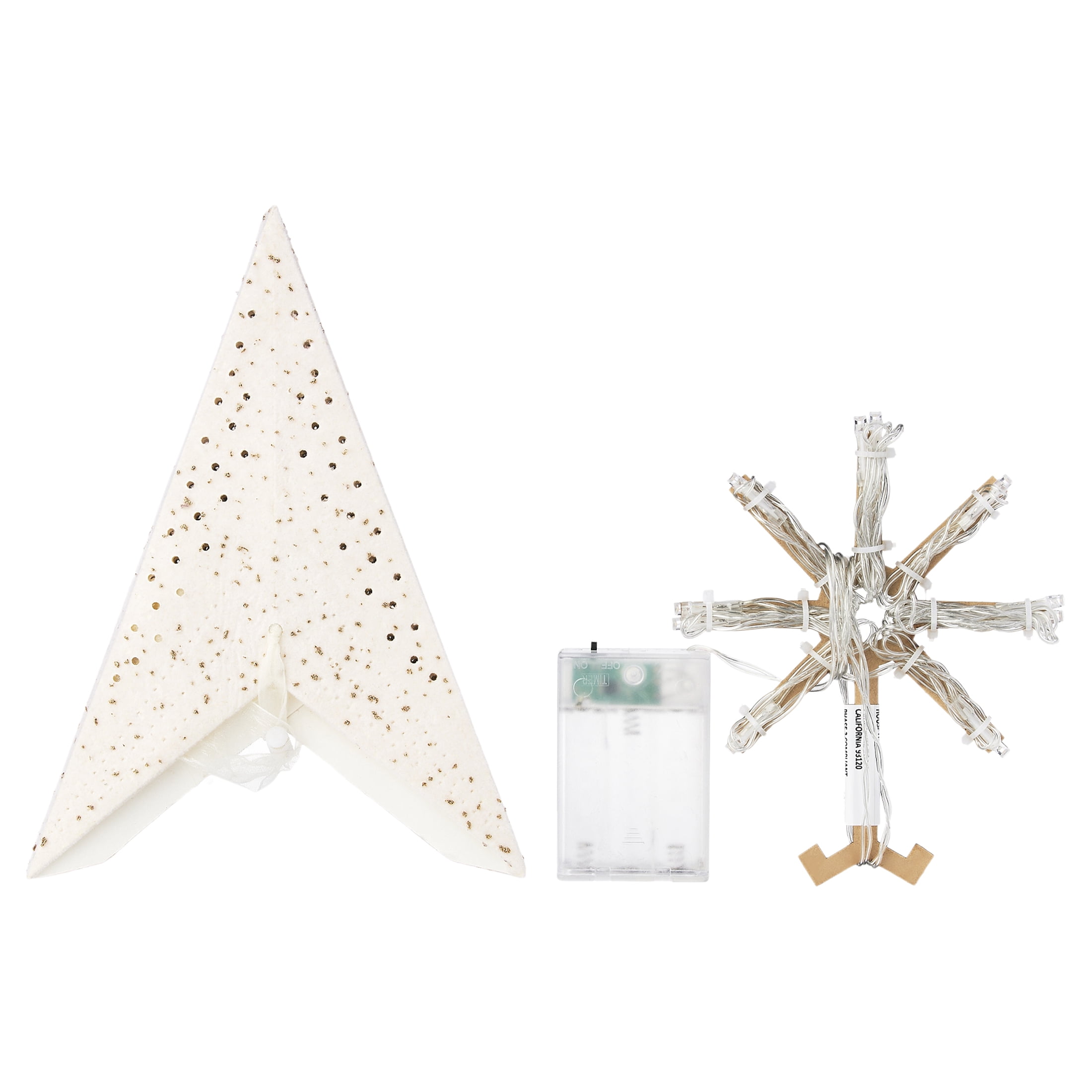 Light-Up White Battery-Operated Flocked Star Christmas Hanging Decoration, 17", by Holiday Time