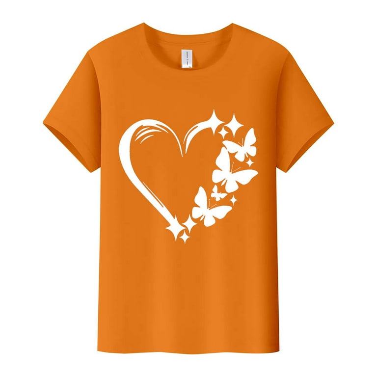 XMHJSMD Women's Love Butterfly Print Round Neck Short Sleeve T