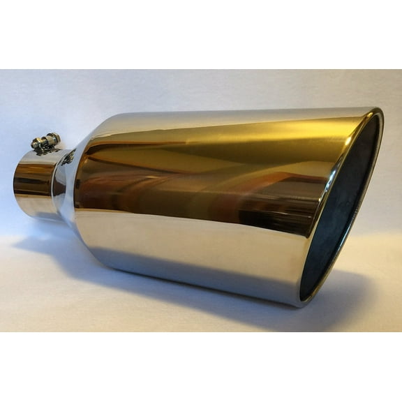 4" Inlet x 8" Oulet x 18" Long Rolled Edge Polished Stainless Diesel Exhaust Tail Pipe Tip (Bolt On)
