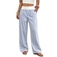 thumbnail image 2 of Women's Striped Wide Leg Pants High Waist Elastic Waistband Casual Lounge Pants Button Front Flowy Trousers, 2 of 5