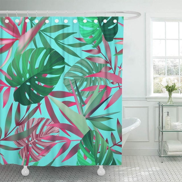Cortinas de ducha ABPHQTO Flores tropicales Hojas de la selva 152x180 cm