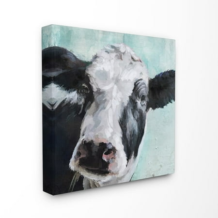 - The Stupell Home Decor Collection Gentle Farm Cow Painting on Blue Stretched Canvas Wall Art, 17 x 1.5 x 17