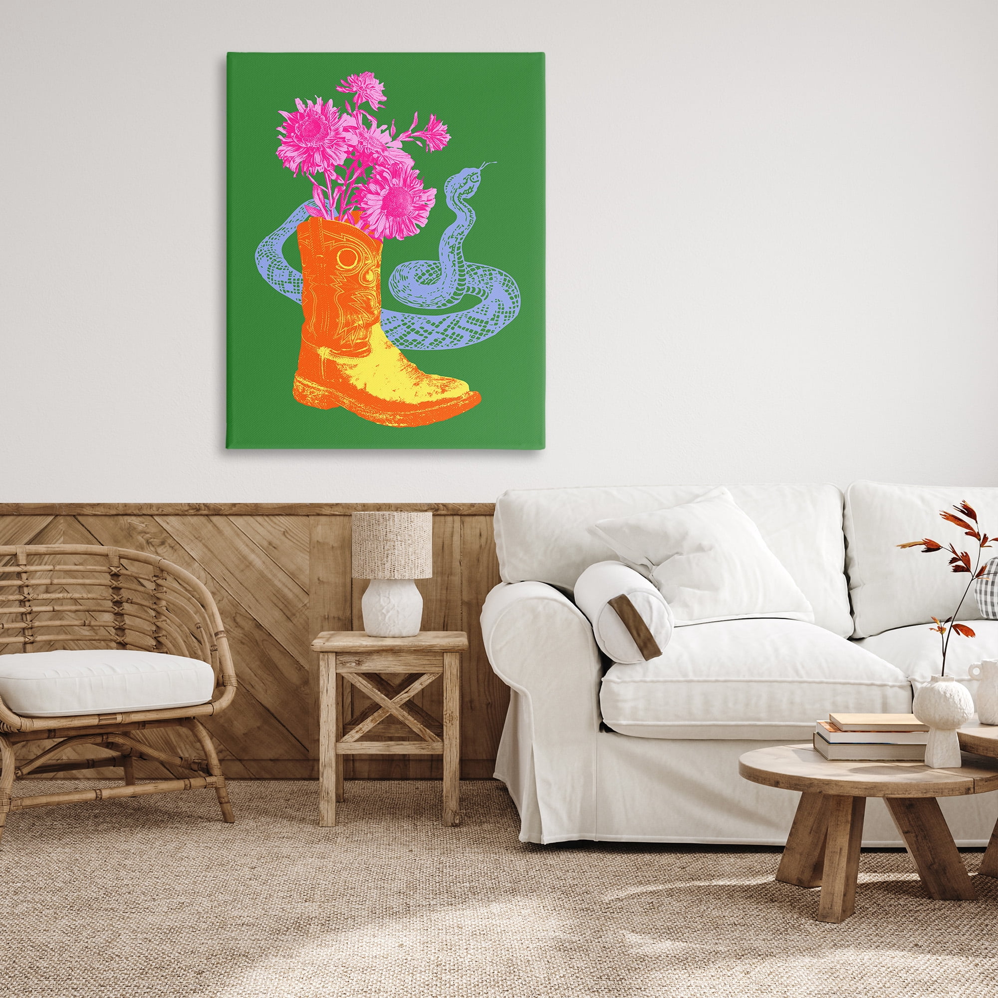 Stupell Industries Modern Snake & Boot Botanical & Floral Painting Gallery Wrapped Canvas Art Print Wall Art, 36 x 48