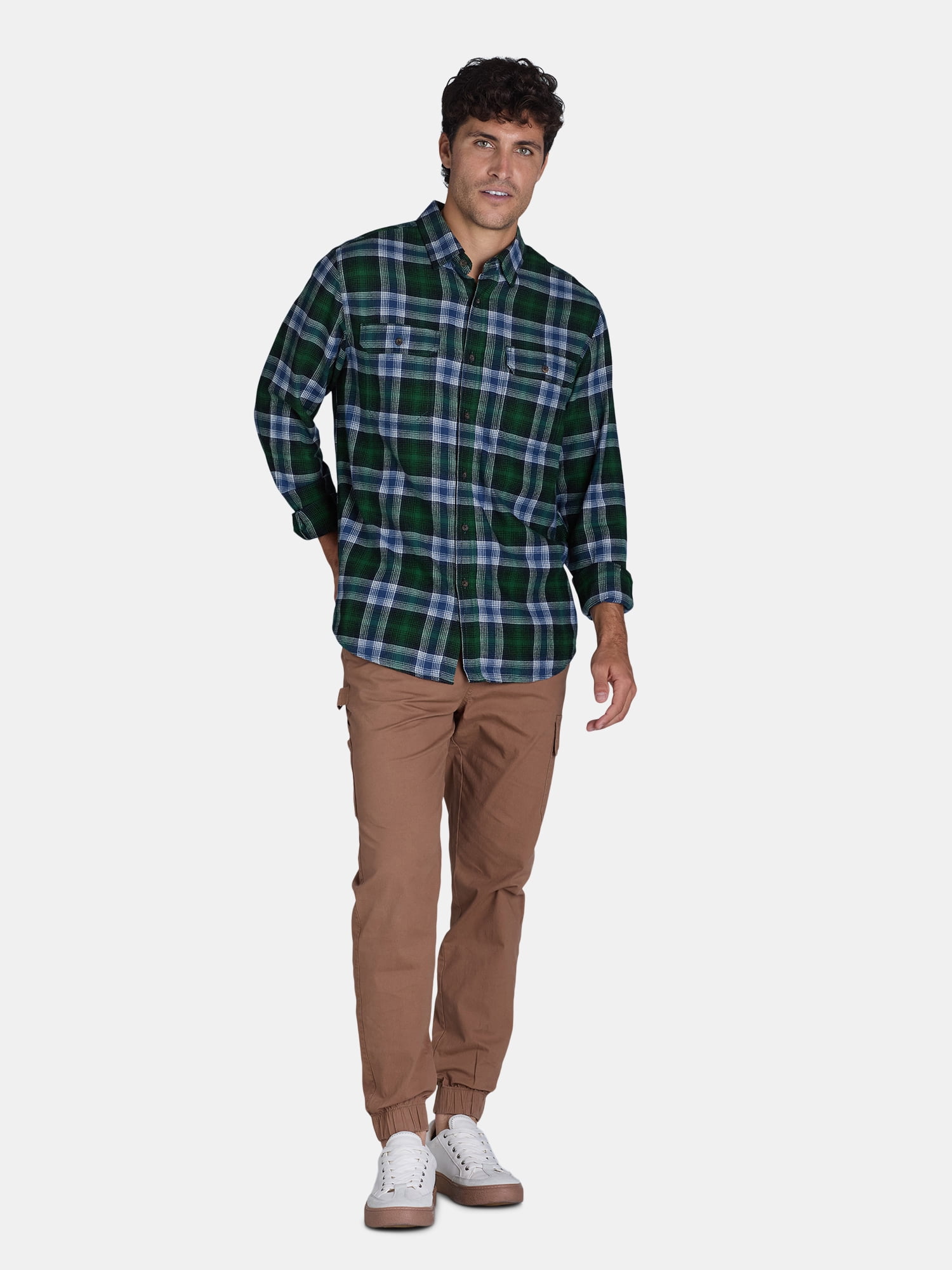 George Men's and Big Men's Flannel Shirt with Long Sleeves, Sizes XS-3XLT