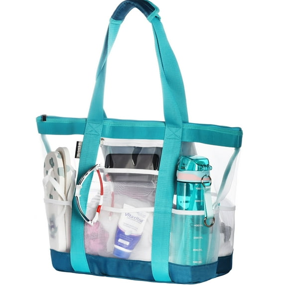 WEHUSE Mesh Beach Bags for Women, 38L Extra Large Beach Bag Waterproof Sandproof with Zipper and 9 Pockets, Travel Pool Beach Tote